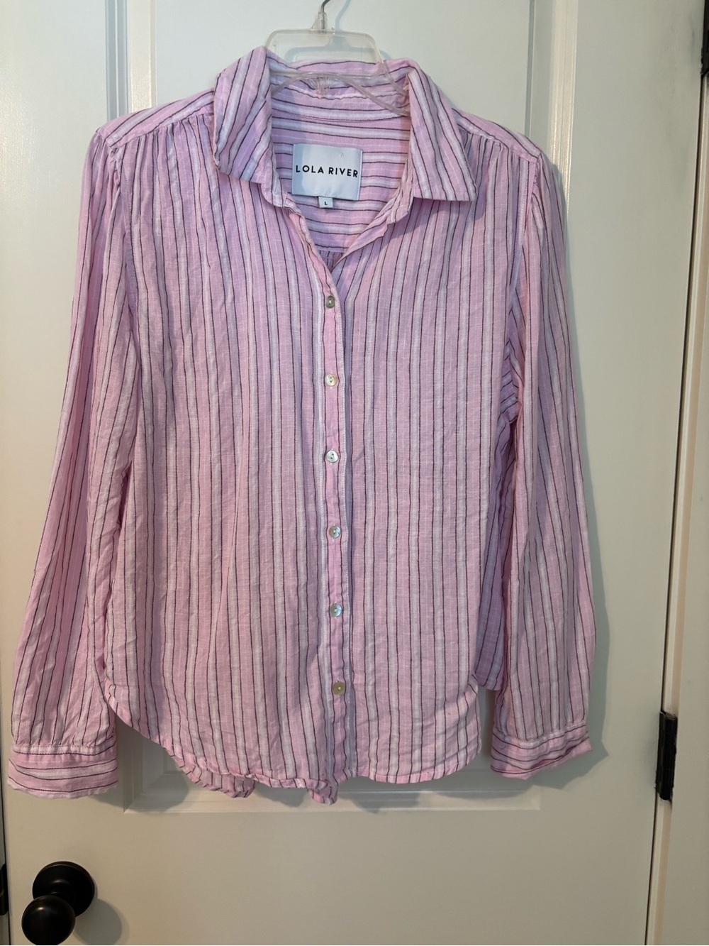 Lola River Pink Striped Cotton Button-Down Shirt